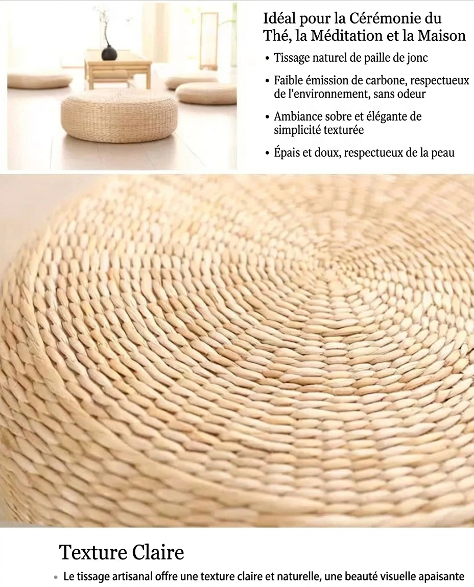 Coussin Futon Tatami Paille Tressée — Méditation & Décoration – Fabrication Artisanale – | Studio Nichijo Paris