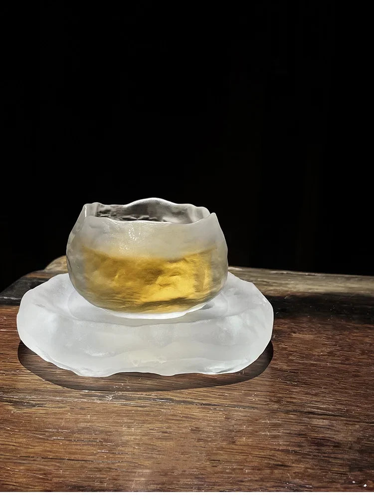 Tasse Cappuccino Verre Japonaise avec Plateau et Infuseur – 2 pièces en en jaune | Studio Nichijo Paris