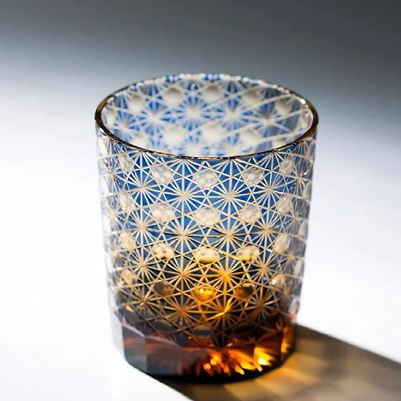 Verre Whisky Edo Kiriko Cristal Coupé Luxe Japonais — Fabrication Artisanale – Amber Blue | Studio Nichijo Paris