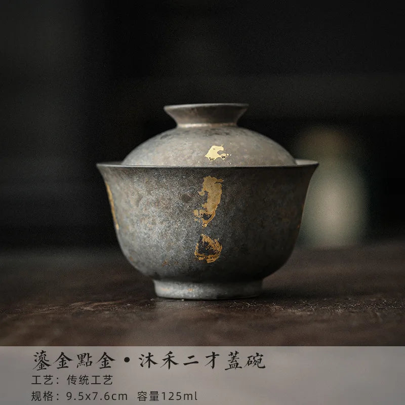 Gaiwan Poterie Glaçage Doré Japonais – Fabrication Artisanale – 9.5 cm x7.6 cm 125ml | Studio Nichijo Paris