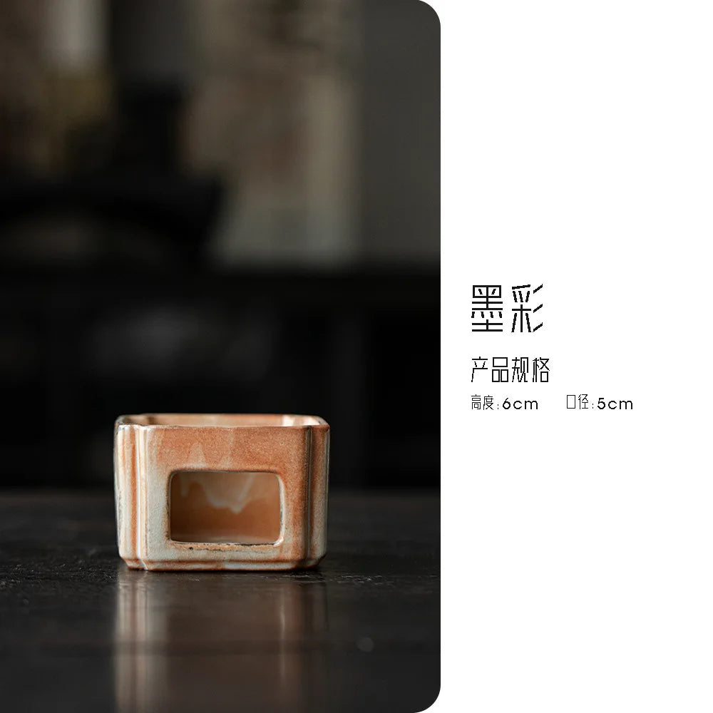 Réchaud Thé Porcelaine Cuite Bois Fait Main Encre Bougie Support Bouilloire — Fabrication Artisanale – 6x5cm | Studio Nichijo Paris