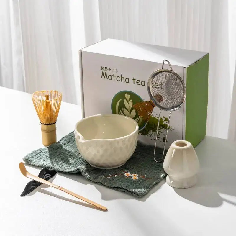 Ensemble Bols Matcha Céramique Émaillée Japonaise — Fabrication Artisanale – Blanc 7 pièces | Studio Nichijo Paris