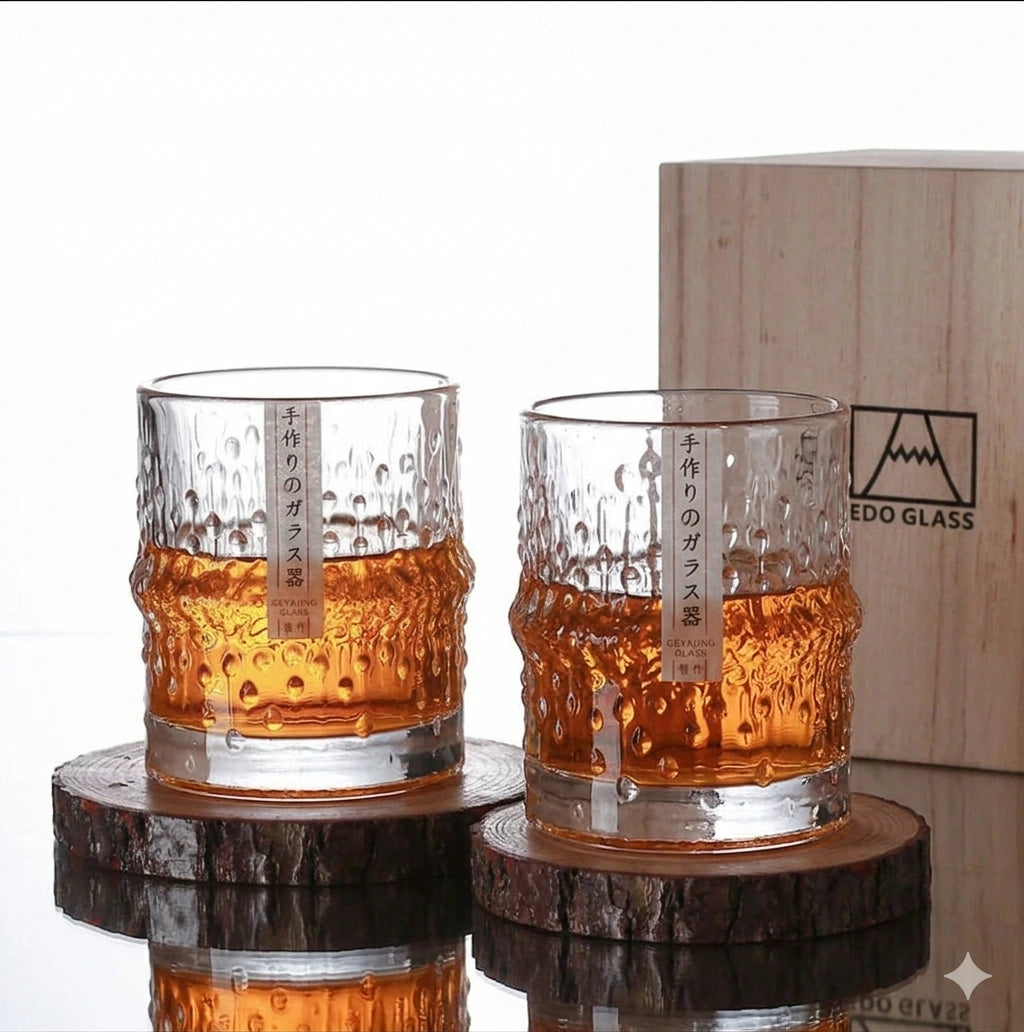Verre à Whisky en Cristal Motif Bambou – Fabrication Artisanale – Coffret 2 verres | Studio Nichijo Paris