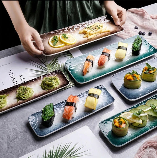 Assiette à Sushi Rectangulaire en Céramique Sashimi, Snack Studio Nichijo Paris