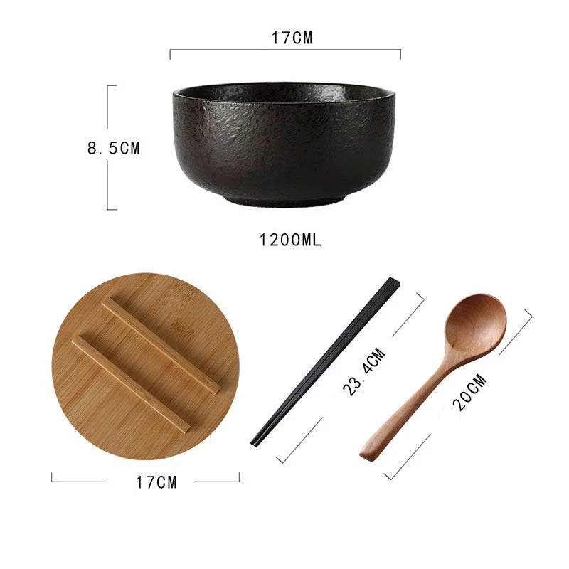 Bol Ramen en Céramique – Couvercle, Cuillère & Baguettes – Fabrication Artisanale – Shokuji (食事) | Studio Nichijo Paris