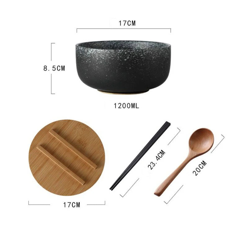 Bol Ramen en Céramique – Couvercle, Cuillère & Baguettes – Fabrication Artisanale – Washoku (和食) | Studio Nichijo Paris