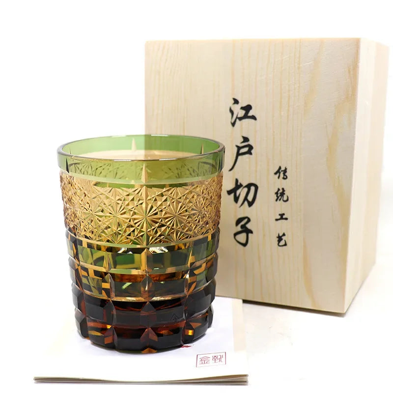 Verre Cristal Edo Taillé Ambré — Fabrication Artisanale – Amber green | Studio Nichijo Paris