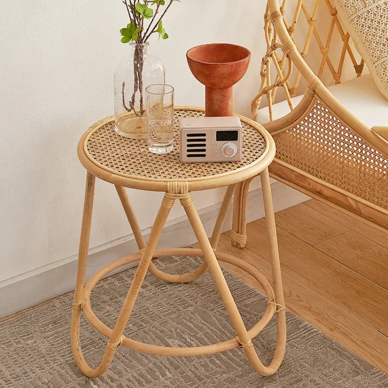 Table Thé Rotin Bois Fait Main 2 Niveaux Salon Minimaliste — Fabrication Artisanale – | Studio Nichijo Paris