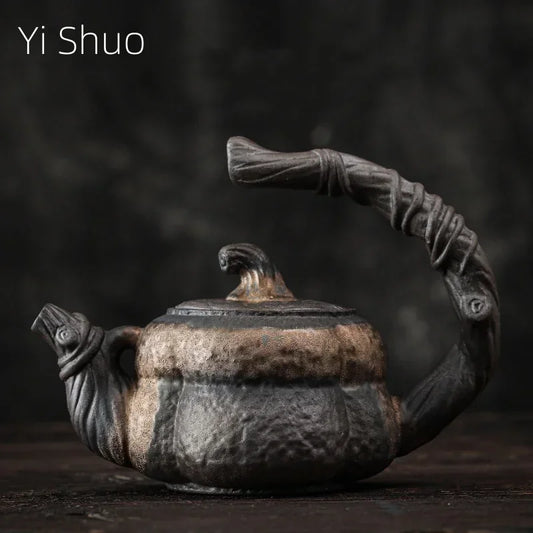 Théière Poterie Dorée Poignée Bouclée Kung Fu 250ml, Fabrication Artisanale – | Studio Nichijo Paris