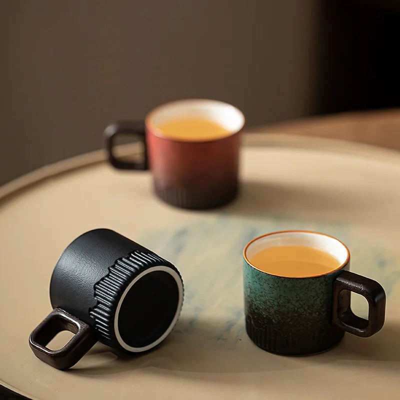 Tasse Thé Grès Poignée Bois Glaçure Réactive Mug Vintage 80 ml — Fabrication Artisanale – | Studio Nichijo Paris