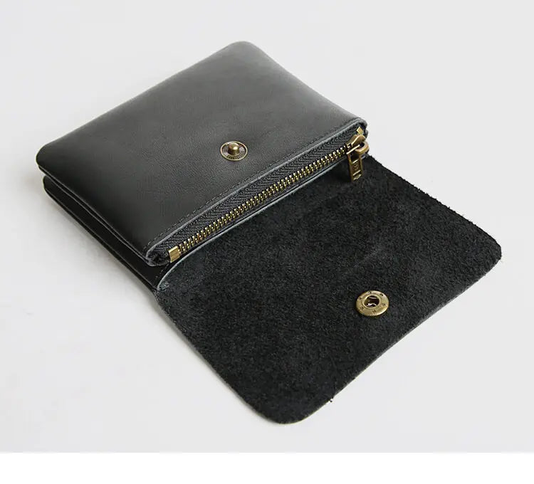 Portefeuille rétro fait à la main de style japonais pour hommes, cuir véritable, cuir de vachette, fermeture éclair courte, porte-monnaie, porte-cartes, petite poche à monnaie, sac d'argent – | Studio Nichijo Paris