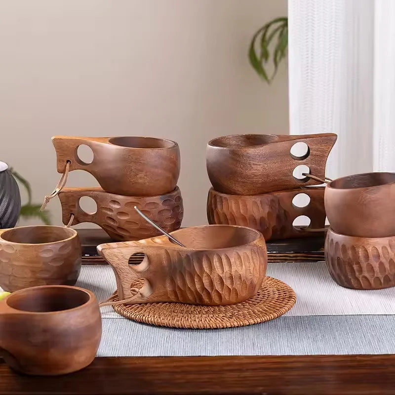 Tasse en bois faite à la main, bois d'acacia, tasse à café, thé, lait, kuksa finlandaise, vaisselle pour le petit-déjeuner à la maison, vaisselle de style japonais – | Studio Nichijo Paris