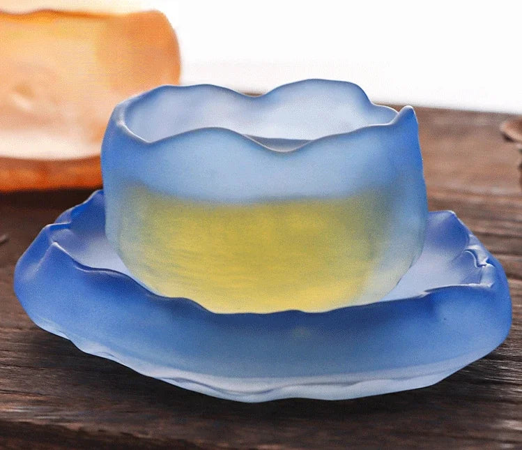Tasse Cappuccino Verre Japonaise avec Plateau et Infuseur – 2 pièces en bleu | Studio Nichijo Paris