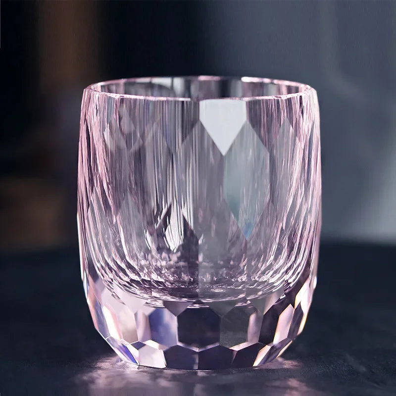 Verre à Whisky Cristal Taille Diamant Japonais 250ml, Fabrication Artisanale – Rose | Studio Nichijo Paris