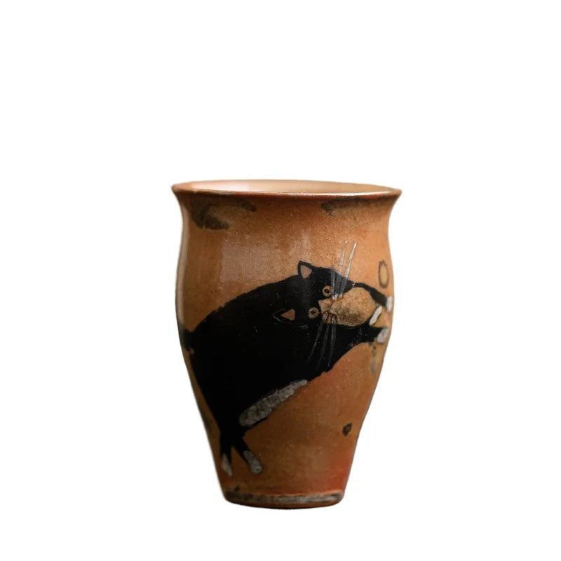 Tasse à Thé en Céramique Changement de Four, 50ml — Fabrication Artisanale – Extreme Wind Cat | Studio Nichijo Paris