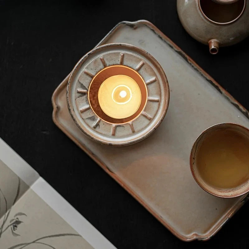 Réchaud Thé Porcelaine Cuite Bois Fait Main Encre Bougie Support Bouilloire — Fabrication Artisanale – | Studio Nichijo Paris