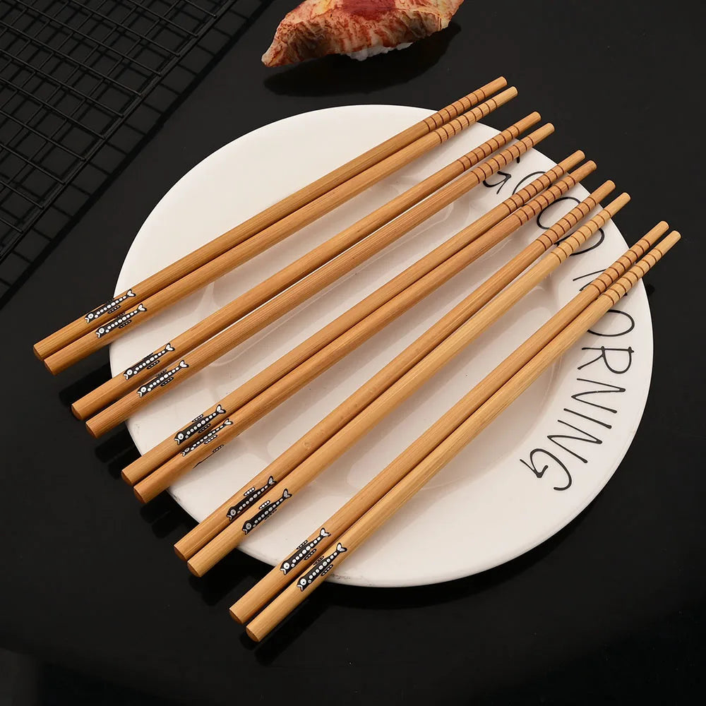Baguettes en bois de bambou faites à la main, 5 paires, réutilisables, naturelles, japonaises, sushi, nourriture, chat, fleur, multi-documents – | Studio Nichijo Paris