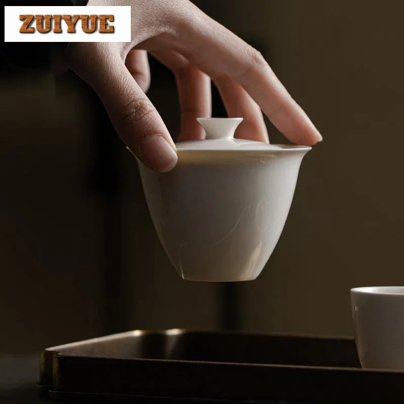 Gaiwan Porcelaine Blanc Abricot, Fabrication Artisanale – | Studio Nichijo Paris