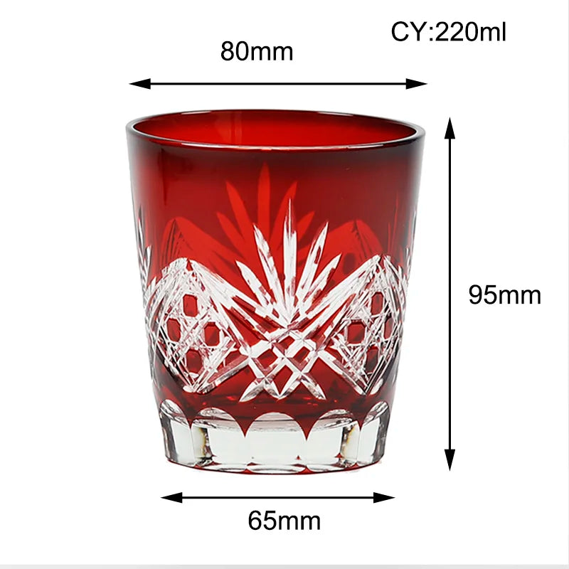 Verre Whisky Cristal Kiriko Edo Rouge 220ml, Fabrication Artisanale – | Studio Nichijo Paris