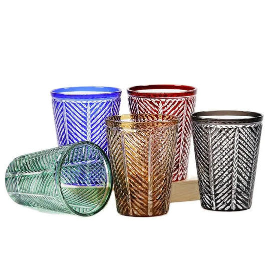Verre Whisky Cristal Coloré Edo Kiriko Taillé Main — Fabrication Artisanale – | Studio Nichijo Paris