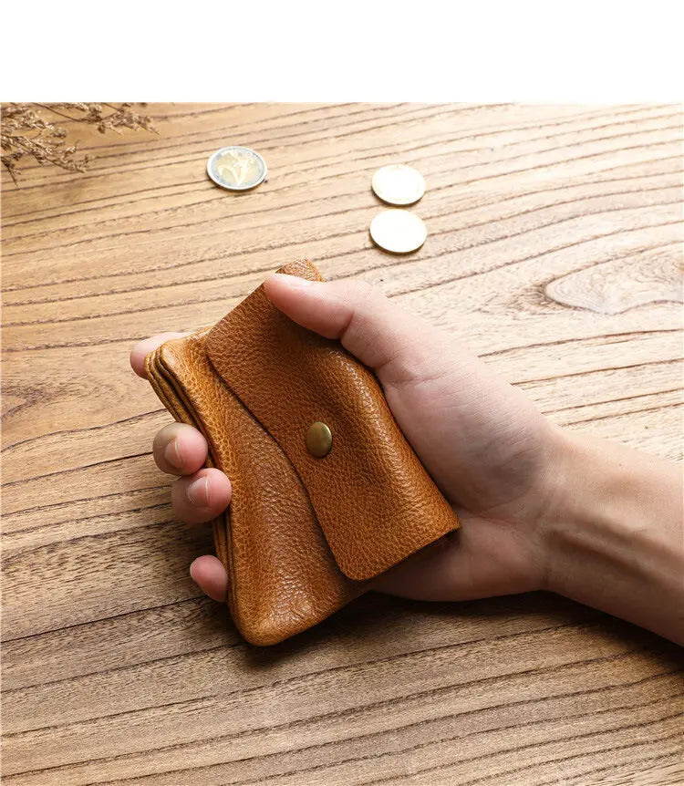 Portefeuille rétro fait à la main de style japonais pour hommes, cuir véritable, cuir de vachette, fermeture éclair courte, porte-monnaie, porte-cartes, petite poche à monnaie, sac d'argent – | Studio Nichijo Paris