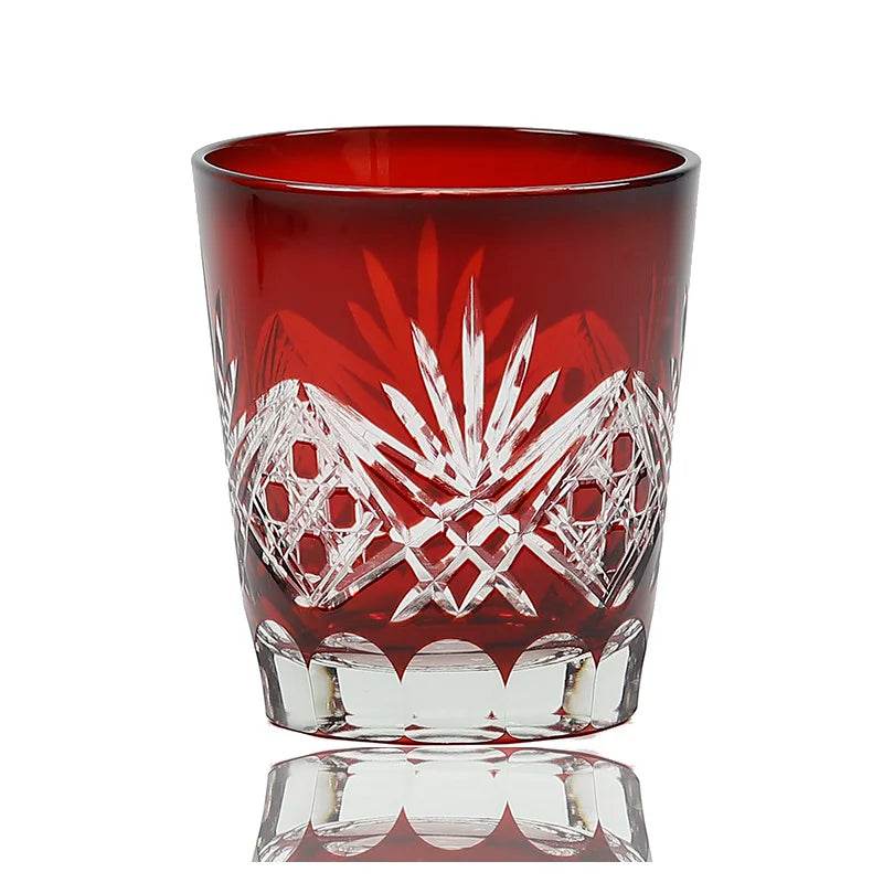 Verre Whisky Cristal Kiriko Edo Rouge 220ml, Fabrication Artisanale – | Studio Nichijo Paris