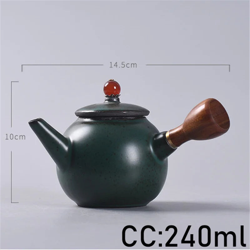 Théière rétro noire en céramique brute de 240ml, théière à manche latéral en bois de Style japonais, Pot maître Dahongpao, tasse emballage cadeau – About 240ml | Studio Nichijo Paris