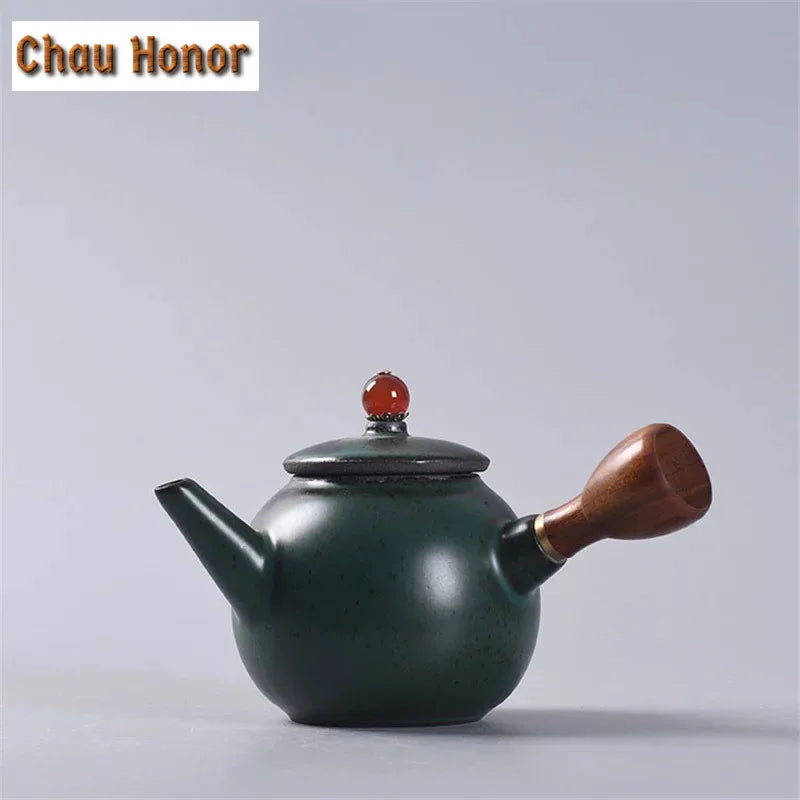 Théière rétro noire en céramique brute de 240ml, théière à manche latéral en bois de Style japonais, Pot maître Dahongpao, tasse emballage cadeau – | Studio Nichijo Paris
