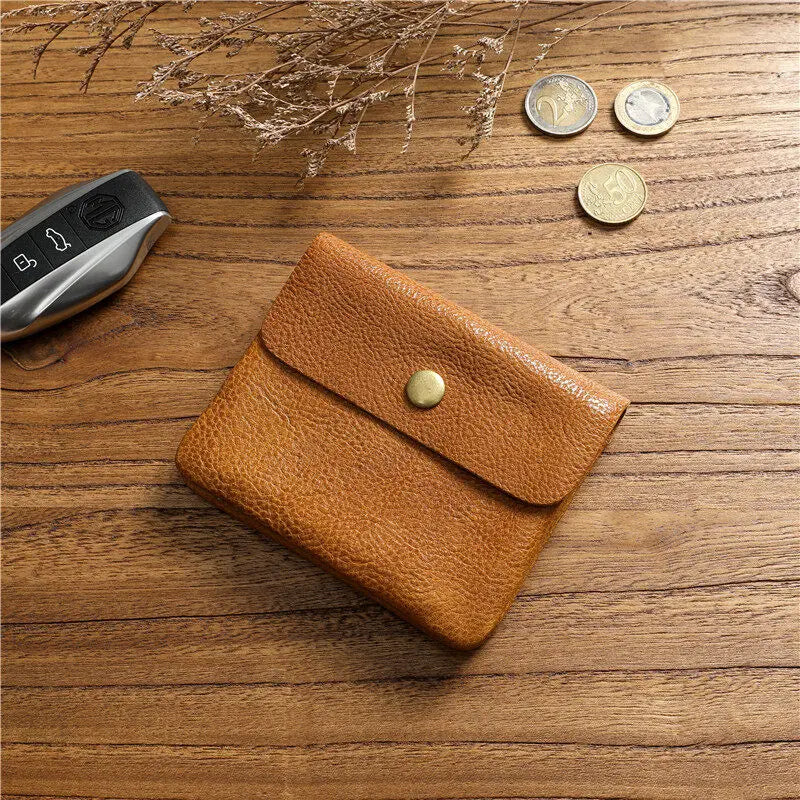 Portefeuille rétro fait à la main de style japonais pour hommes, cuir véritable, cuir de vachette, fermeture éclair courte, porte-monnaie, porte-cartes, petite poche à monnaie, sac d'argent – Khaki Brown | Studio Nichijo Paris