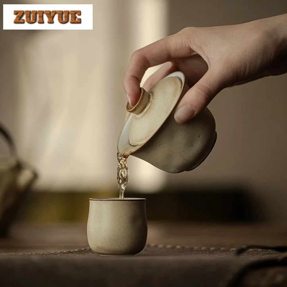 Filles recouvert fait à la main en poterie grossière, petit Gaiwan, théière élégante, verres à thé, cadeau de collection, boutique japonaise, 120ml – | Studio Nichijo Paris