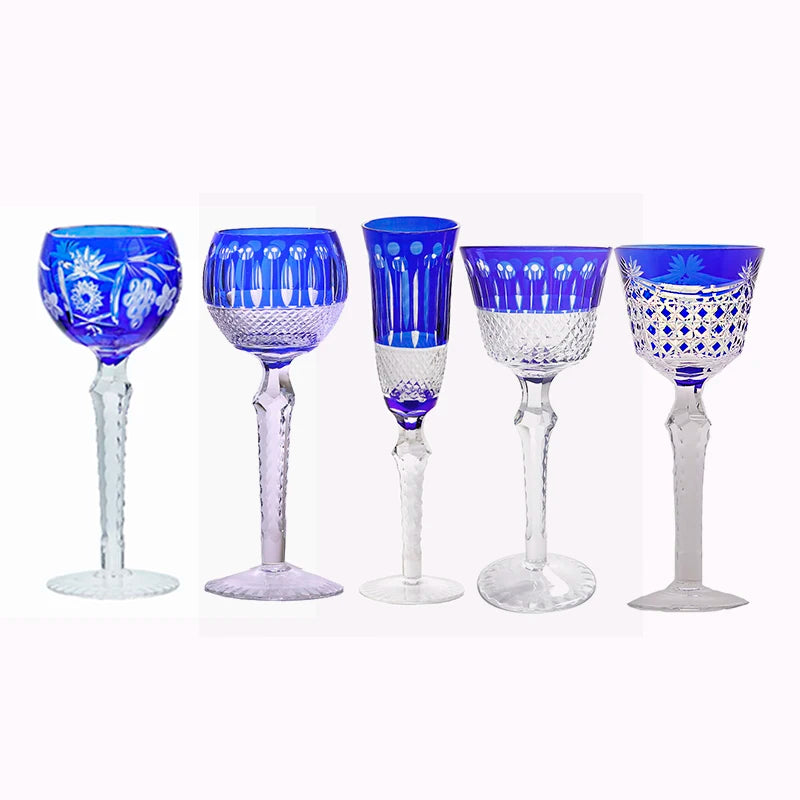 Verre à whisky et gobelet à vin en cristal taillé à la main, style japonais, en verre Edo Kiriko bleu - 5 modèles disponibles – | Studio Nichijo Paris
