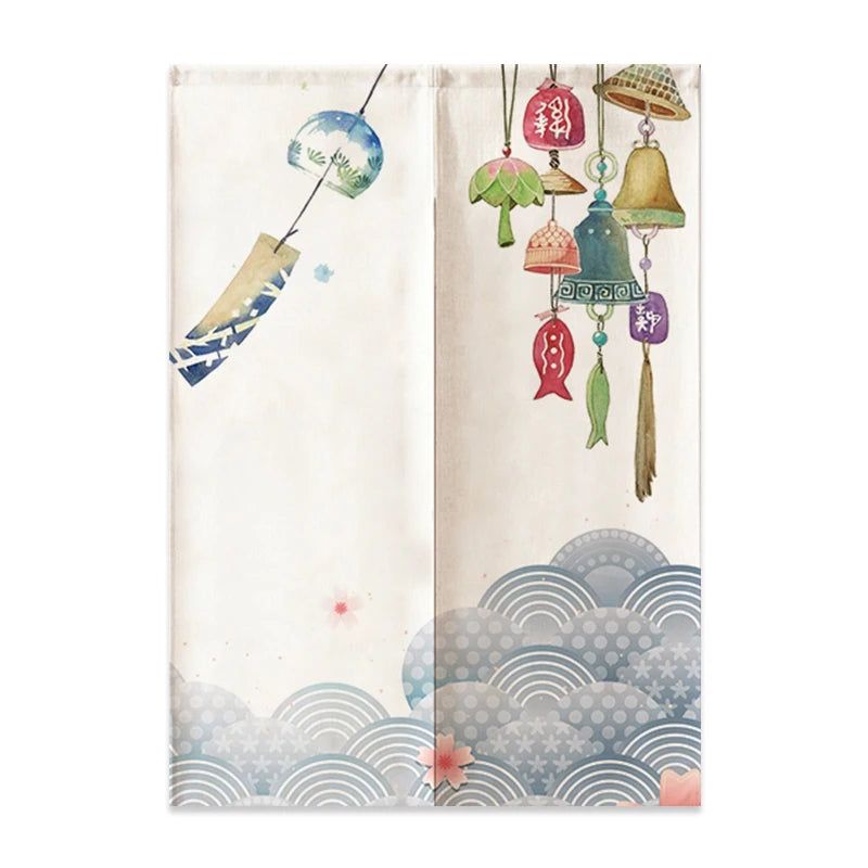 Rideau de Porte Japonais en Lin | Motif Mont Fuji & Vagues | Cloison Intérieure – Wabi | Studio Nichijo Paris