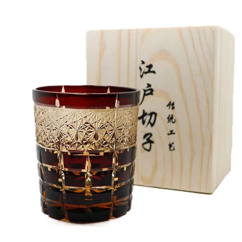 Verre Cristal Edo Taillé Ambré — Fabrication Artisanale – Amber red | Studio Nichijo Paris