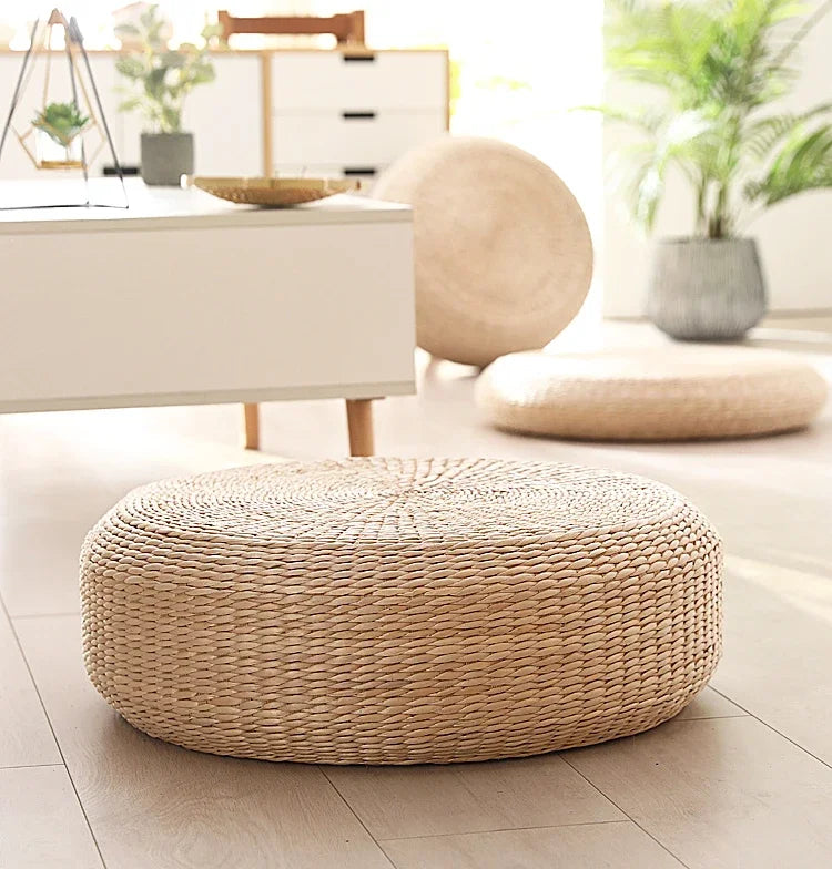 Coussin Futon Tatami Paille Tressée — Méditation & Décoration – Fabrication Artisanale – 10 cm | Studio Nichijo Paris