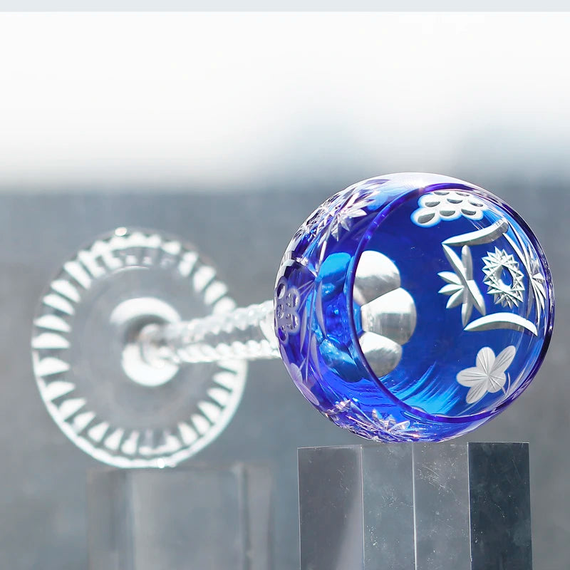 Verre à whisky et gobelet à vin en cristal taillé à la main, style japonais, en verre Edo Kiriko bleu - 5 modèles disponibles – | Studio Nichijo Paris