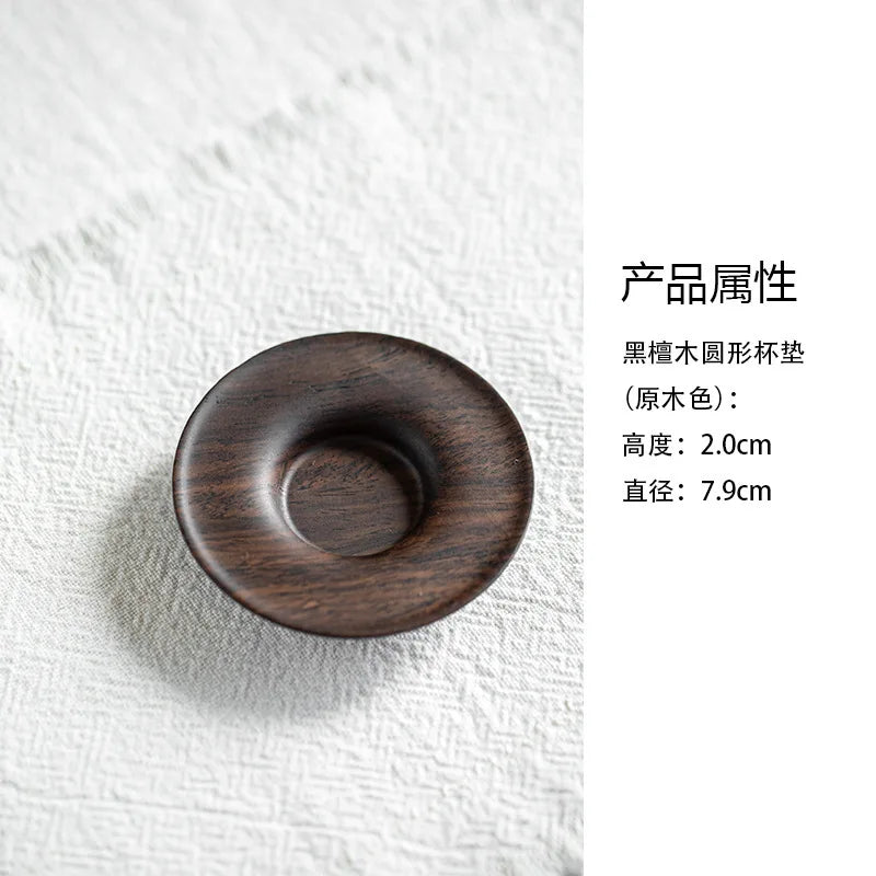 Sous-verres artisanaux en bois d'ébène massif, dessous de plat japonais isolants pour tasses à café, soucoupes, sets de table, bases de tasses à thé, cérémonie du thé – 4-7.9x2cm | Studio Nichijo Paris