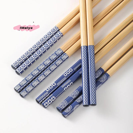 Baguettes japonaises en bois de bambou naturel, 5 paires, écologiques, réutilisables, faites à la main, multicolores, avec motifs de fleurs de chat Sushi – | Studio Nichijo Paris