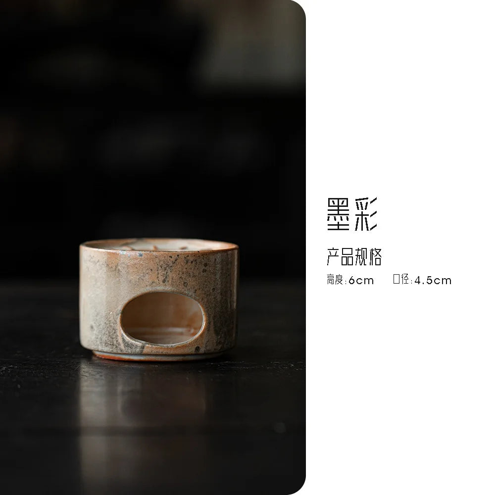 Réchaud Thé Porcelaine Cuite Bois Fait Main Encre Bougie Support Bouilloire — Fabrication Artisanale – 6x4.5cm | Studio Nichijo Paris