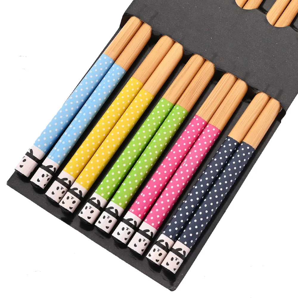 Baguettes Bois Bambou Japonaises Multicolores Lot 5 Paires — Fabrication Artisanale – 5 paires ColorfulPanda | Studio Nichijo Paris
