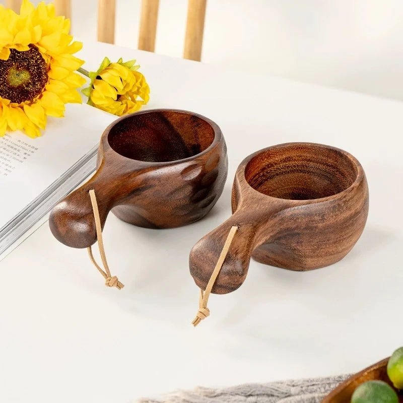 Tasse en bois faite à la main, bois d'acacia, tasse à café, thé, lait, kuksa finlandaise, vaisselle pour le petit-déjeuner à la maison, vaisselle de style japonais – | Studio Nichijo Paris