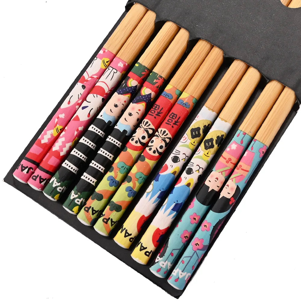 Baguettes Bois Bambou Japonaises Multicolores Lot 5 Paires — Fabrication Artisanale – 5 paires Child | Studio Nichijo Paris