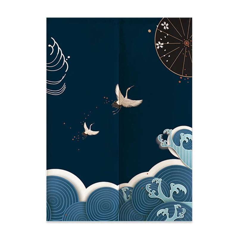 Rideau de Porte Japonais en Lin | Motif Mont Fuji & Vagues | Cloison Intérieure – | Studio Nichijo Paris