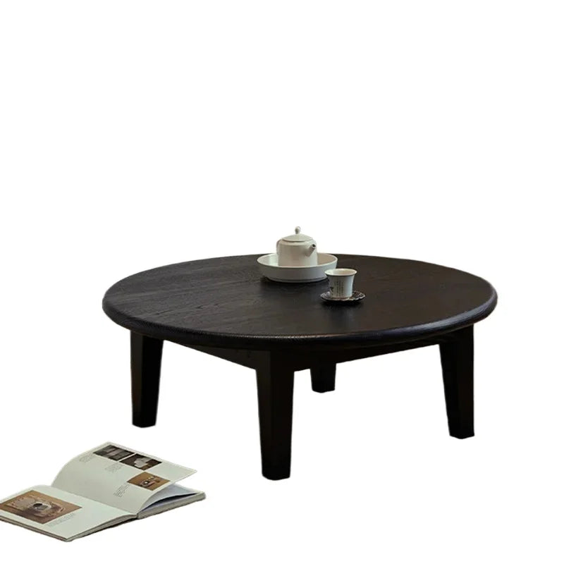 Table Thé Bois Massif Fait Main Ronde Wabi-Sabi Zen Baie Vitrée — Fabrication Artisanale – | Studio Nichijo Paris