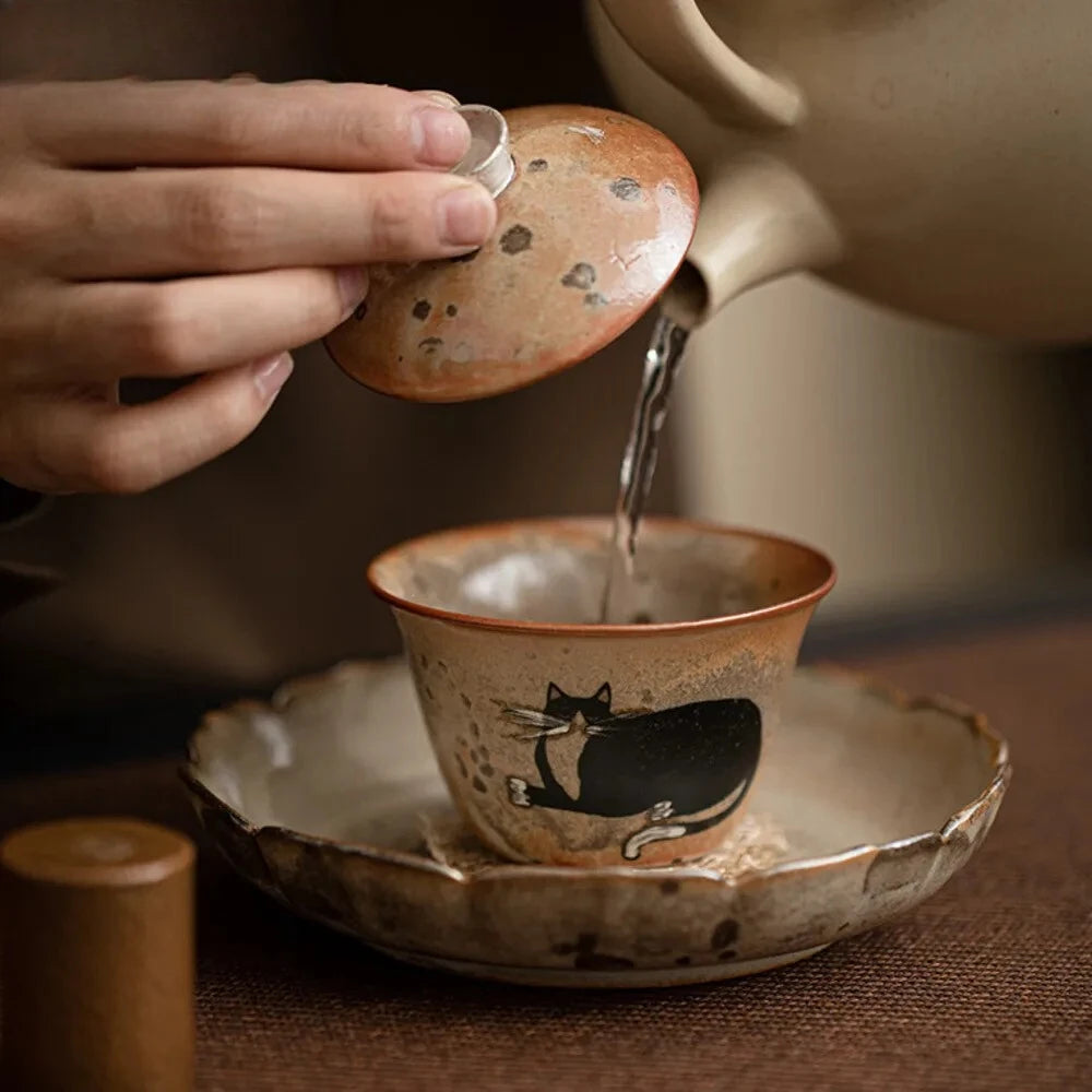 Gaiwan Porcelaine Chat Japonais 100ml – Fabrication Artisanale – | Studio Nichijo Paris