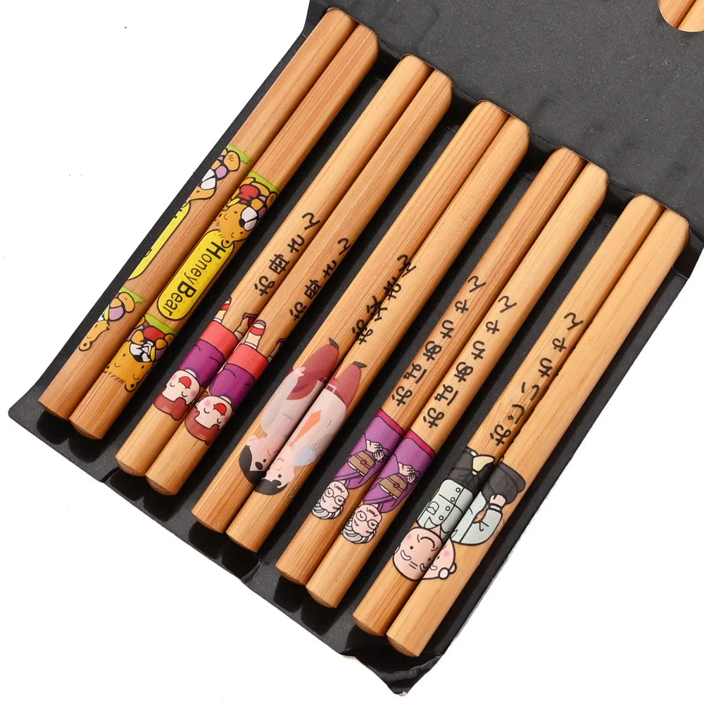 Baguettes Bois Bambou Japonaises Multicolores Lot 5 Paires — Fabrication Artisanale – 5 paires Family | Studio Nichijo Paris