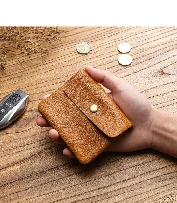 Portefeuille rétro fait à la main de style japonais pour hommes, cuir véritable, cuir de vachette, fermeture éclair courte, porte-monnaie, porte-cartes, petite poche à monnaie, sac d'argent – | Studio Nichijo Paris