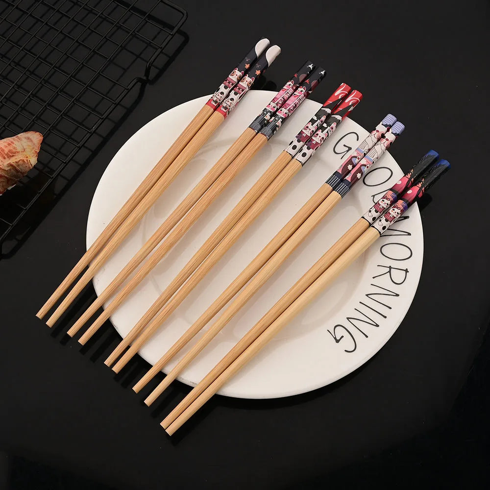 Baguettes Bambou Multicolores Motifs Lot 5 Paires Réutilisables — Fabrication Artisanale – | Studio Nichijo Paris