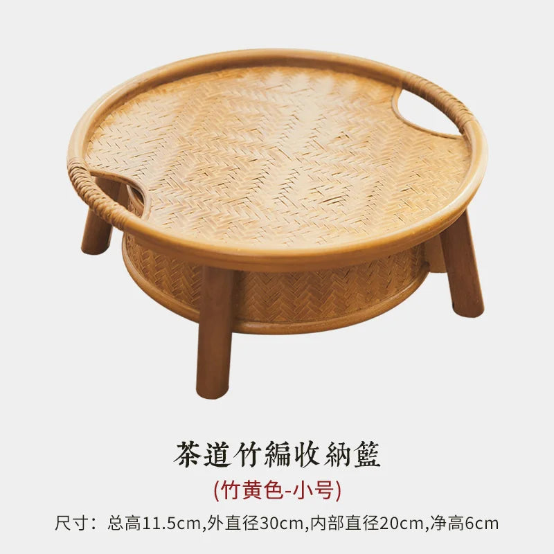 Plateau Thé Bambou Tressé Main Kung Fu Rangement Cérémonie Thé — Fabrication Artisanale – Bamboo yellow | Studio Nichijo Paris
