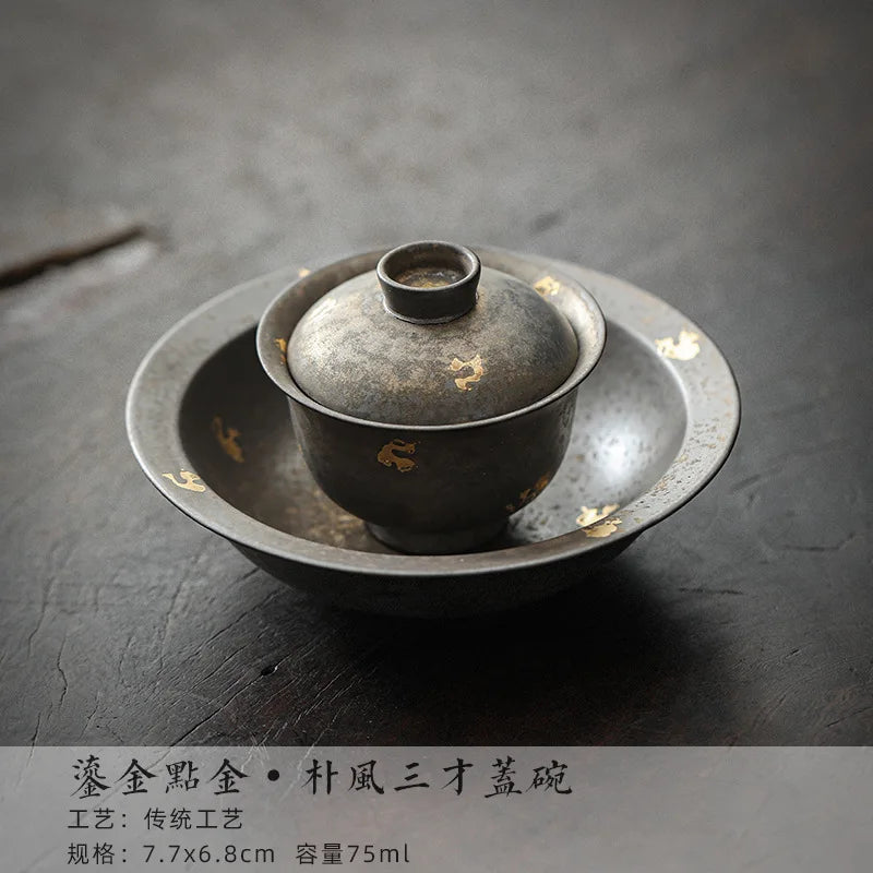 Gaiwan Porcelaine Émaillée Rouille Dorée Cérémonie du Thé, Fabrication Artisanale – | Studio Nichijo Paris