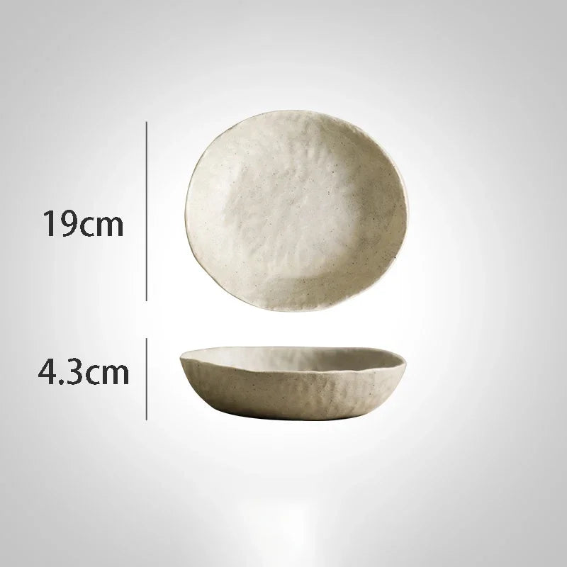 Vaisselle en Grès Blanc, Bols et Assiettes Japonaises — Fabrication Artisanale – Plate-19x3.4cm | Studio Nichijo Paris